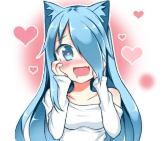 ❤ ragazza anime, carina, kawaii, orecchie da gatto, rossore, cuori telegram sticker