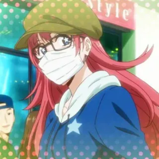 🌟 Style Anime, Chica, Máscara, Sombrero, Gafas whatsapp sticker