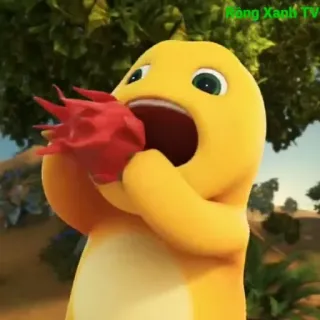 🦖 cartoon, animal, yellow, cute, dragon, eating whatsapp sticker