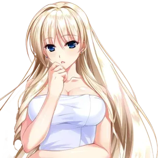 👙 anime girl, blonde, blue eyes, long hair, tube top whatsapp sticker