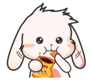 ⚪️ coniglio, coniglietto, patatine, snack, cibo, carino telegram sticker
