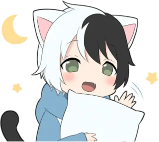 💤 Чиби, Кот, Милый, Каваий, Аниме, Луна, Звезды telegram sticker
