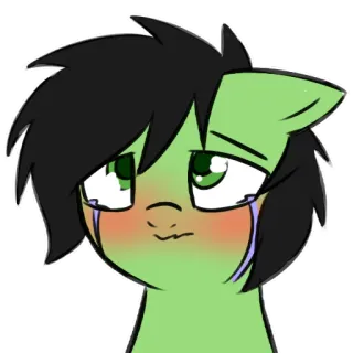 🥺 小马, 哭泣, 卡通, 悲伤, 拟人, 绿色 telegram sticker