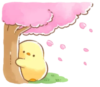 🤩 pájaro, lindo, kawaii, animal, árbol, flores de cerezo whatsapp sticker