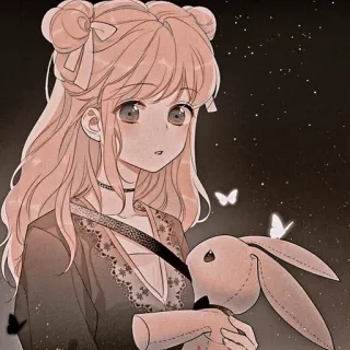 🦔 Dziewczyna anime, Słodkie, Kawaii, Ilustracja, Królik, Lalka, Kreskówka telegram sticker