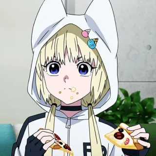 🐱 anime, girl, eating, pizza, hoodie, cute whatsapp sticker