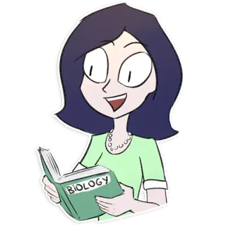 📖 BIOLOGY biology, book, cartoon, woman, education, science telegram sticker