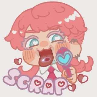 🌟 SCRAP การ์ตูน, น่ารัก, สีชมพู, สแครป, หัวใจ, ผู้หญิง telegram sticker