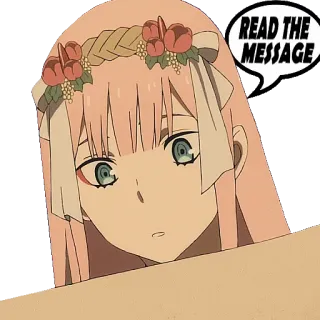 ✉️ Zero Two Darling in the Franxx READ THE MESSAGE Аниме, Стикер, Zero Two, Darling in the Franxx, Сообщение, Прочитано telegram sticker