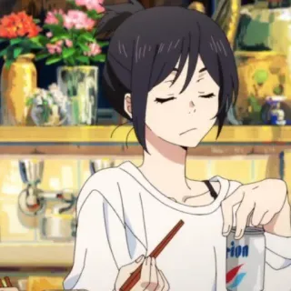 🥥 Orion Anime, Mujer, Cerveza, Orión, Comida, Palillos telegram sticker