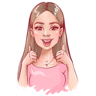 👍 mujer, chica, pulgar arriba, positivo, ilustración, dibujo animado telegram sticker