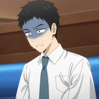 🎎 animé, inquiet, personnage, homme, cravate, gêné telegram sticker