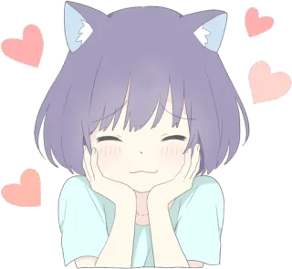 ☺️ Anime, Kattenoren, Hart, Kawaii, Leuk, Meisje telegram sticker