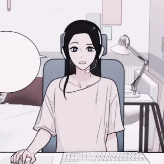 🩺 vrouw, anime, gaming, headset, keyboard, computer, meisje, bureau whatsapp sticker
