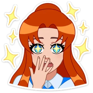 😦 만화, 주황색 머리, 반짝임, 여성, 놀람 telegram sticker