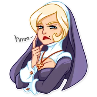 😒 hmm nun, cartoon, thinking, religious telegram sticker