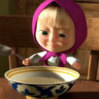 😄 Masha Masha and the Bear Мультфильм, Ребенок, Еда, Завтрак, Хлопья, Русский, Маша и Медведь telegram sticker