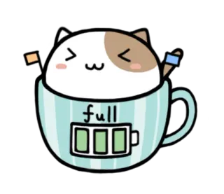 😋 full gato, copo, cheio, bateria, kawaii, fofo, adesivo telegram sticker