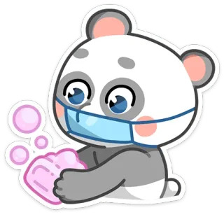🧼 Panda, Dessin animé, Se laver les mains, Hygiène, Désinfection, Santé, Masque, Sécurité whatsapp sticker
