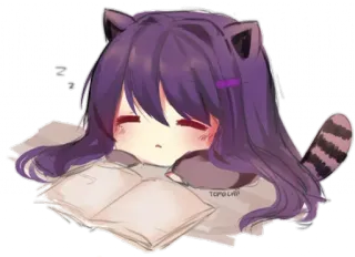 💜 TOPD LIR anime, dễ thương, gấu trúc Mỹ, cô gái, kawaii, buồn ngủ, đọc sách telegram sticker