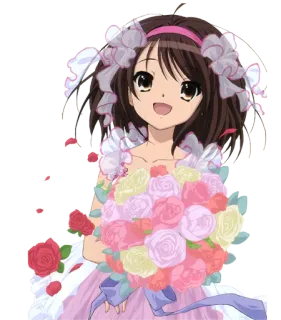 💐 Haruhi Suzumiya The Melancholy of Haruhi Suzumiya Anime, Fille, Fleurs, Roses, Mignon, Haruhi Suzumiya, Mariée telegram sticker