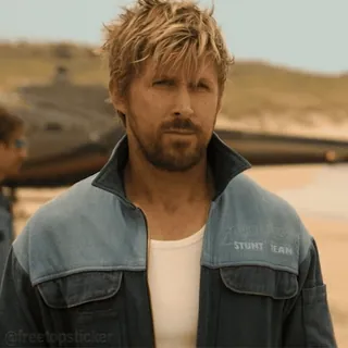 😑 STUNT JEAN đàn ông, diễn viên, diễn viên đóng thế, áo khoác, chân dung, Ryan Gosling telegram sticker