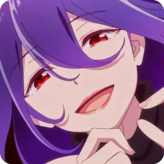 😍 anime, fille, cheveux violets, yeux rouges, sourire telegram sticker