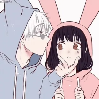 ❤ 애니메이션, 토끼, 고양이, 커플, 귀여운, 카와이, 후드티 telegram sticker