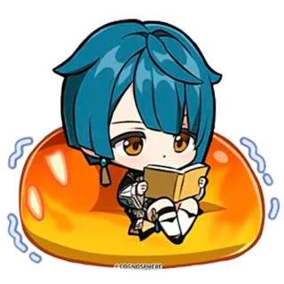 🛋️ Xingqiu Genshin Impact Anime, Video game, Personagem, Xingqiu, Genshin Impact, Livro, Fofo telegram sticker