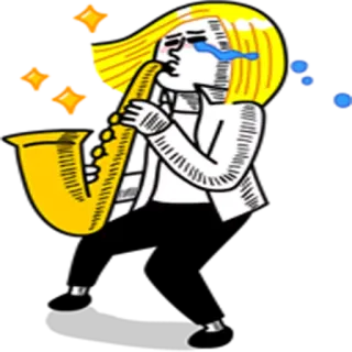 🎷 การ์ตูน, แซกโซโฟน, ร้องไห้, เพลง, อารมณ์, ผมบลอนด์ telegram sticker