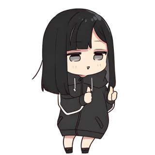 👍 อนิเมะ, เด็กผู้หญิง, จิบิ, เสื้อฮู้ด, นิ้ว telegram sticker