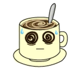 😲 caffè, tazza, bevanda, cartone animato, esausto, stordito telegram sticker