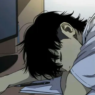 🚲 anime, dormilón, cansado, agotado, escritorio, persona telegram sticker