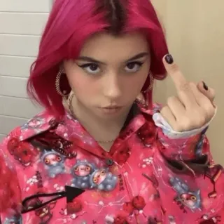 🖕 mulher, dedo do meio, gesto ofensivo, cabelo rosa telegram sticker