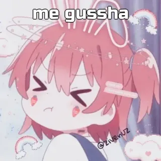 🙂 me gussha อนิเมะ, น่ารัก, สีชมพู, ตัวละคร, สีหน้า, คาวาอิ telegram sticker