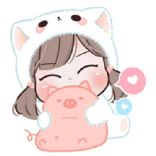 🤗 cartone animato, ragazza, maiale, carino, kawaii, animale, cappello whatsapp sticker