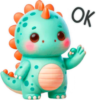 👌 OK ไดโนเสาร์, น่ารัก, โอเค, อนุมัติ, เป็นมิตร, การ์ตูน whatsapp sticker