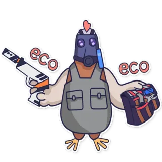 🔫 eco eco ayam, pistol, senjata, masker gas, video game, karakter, kartun telegram sticker