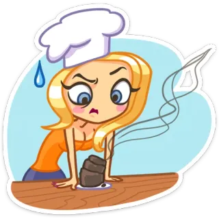 🤨 chef, cucina, fallimento, cartone animato, donna, cucina, torta, bruciato telegram sticker
