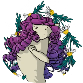 🌸 мультфильм, цветок, ромашка, фиолетовые волосы, персонаж whatsapp sticker