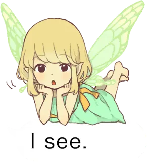 😶 I see. 妖精, アニメ, 嘘, 緑, 翼, 可愛い telegram sticker