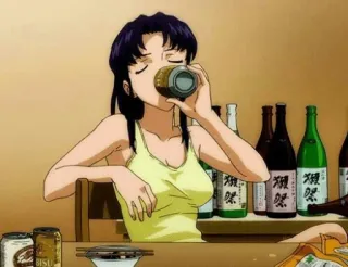 😗 Misato Katsuragi Neon Genesis Evangelion Аниме, Пьющий, Женщина, Алкоголь, Персонаж, Мультфильм whatsapp sticker