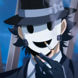🚬 Sniper Mask High-Rise Invasion Máscara de francotirador, High-Rise Invasion, Anime, Personaje enmascarado, Fumando, Sombrero telegram sticker