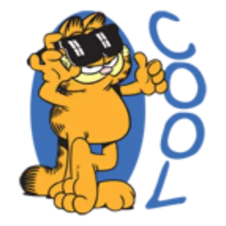 👍 Garfield COOL Garfield, kot, cool, kreskówka, okulary przeciwsłoneczne, kciuk w górę telegram sticker