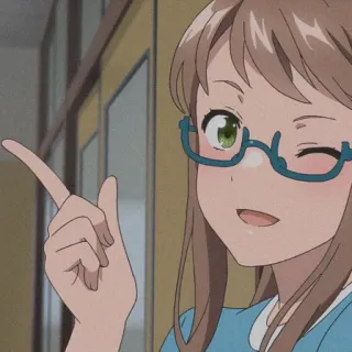 👈 anime girl, pointing, wink, glasses, cartoon, illustration telegram sticker