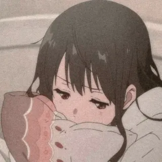 😕 Anime Mädchen, traurig, Cartoon, verschlafen, Kissen, süß telegram sticker