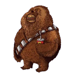 🍔 Chewbacca Star Wars Chewbacca, Star Wars, Wookiee, Burger, Soda, Kartun whatsapp sticker