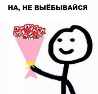 🤩 НА, НЕ ВЫЁБЫВАЙСЯ strichmännchen, strauß, blumen, unhöflich, beleidigend, russisch, text whatsapp sticker