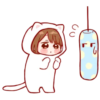 😟 mèo, anime, dễ thương, hoạt hình, kawaii, nhãn dán, cô gái telegram sticker