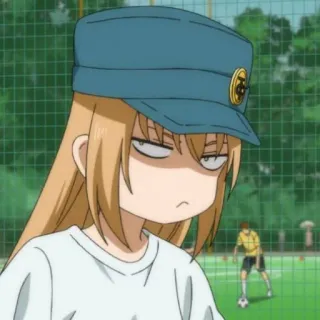 ⚽️ garota anime, expressão, sarcasmo, cabelo loiro, uniforme, desenho animado, retrato telegram sticker